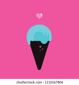 Cute colorful ice cream cone and heart on pink background Refreshing summer cold summer dessert banner Vector illustration