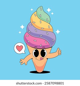 Cute colorful ice cream cone cartoon