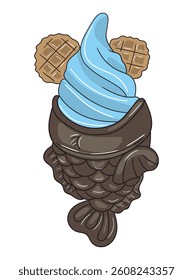 Cute and colorful ice cream cone illustration perfect for food-related designs, printable, advertising, children’s products, and seasonal summer graphics.