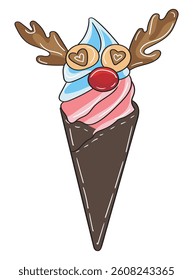Cute and colorful ice cream cone illustration perfect for food-related designs, printable, advertising, children’s products, and seasonal summer graphics.