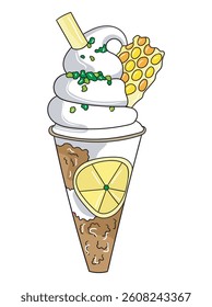 Cute and colorful ice cream cone illustration perfect for food-related designs, printable, advertising, children’s products, and seasonal summer graphics.