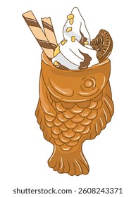 Cute and colorful ice cream cone illustration perfect for food-related designs, printable, advertising, children’s products, and seasonal summer graphics.