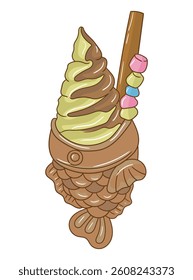 Cute and colorful ice cream cone illustration perfect for food-related designs, printable, advertising, children’s products, and seasonal summer graphics.