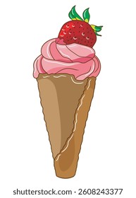 Cute and colorful ice cream cone illustration perfect for food-related designs, printable, advertising, children’s products, and seasonal summer graphics.