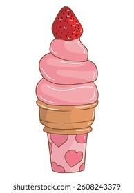 Cute and colorful ice cream cone illustration perfect for food-related designs, printable, advertising, children’s products, and seasonal summer graphics.