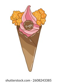 Cute and colorful ice cream cone illustration perfect for food-related designs, printable, advertising, children’s products, and seasonal summer graphics.