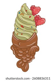 Cute and colorful ice cream cone illustration perfect for food-related designs, printable, advertising, children’s products, and seasonal summer graphics.