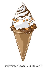 Cute and colorful ice cream cone illustration perfect for food-related designs, printable, advertising, children’s products, and seasonal summer graphics.