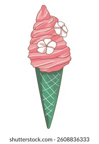 Cute and colorful ice cream cone illustration perfect for food-related designs, printable, advertising, children’s products, and seasonal summer graphics.