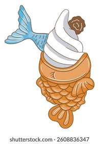 Cute and colorful ice cream cone illustration perfect for food-related designs, printable, advertising, children’s products, and seasonal summer graphics.