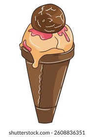 Cute and colorful ice cream cone illustration perfect for food-related designs, printable, advertising, children’s products, and seasonal summer graphics.