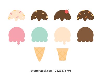Cute colorful ice cream cone. Flat design illustration.