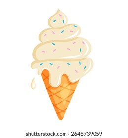 A cute and colorful ice cream cone with sprinkles on top, perfect for summer designs and sweet-themed illustrations.