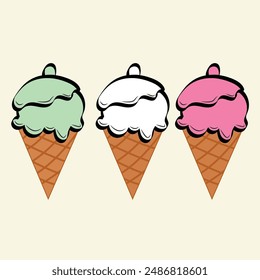 Cute colorful ice cream in pink color. Summertime refreshing dessert.