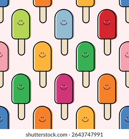 cute colorful ice cream popsicles on light background. seamless pattern. summer design. for Prints, Wrapping Paper, Wallpaper, Textiles, Stationery, and Fabric.