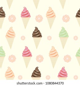 Cute colorful ice cream seamless pattern, vector illustration.