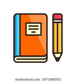 Cute Colorful Icon Illustration Notebook and Pencil. ready to back to school