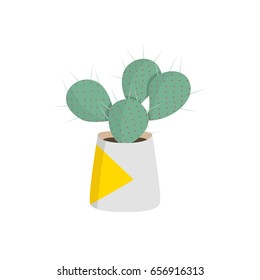 cute colorful illustration of cacti into modern pot on white background. can be used for stickers, posters or cards
