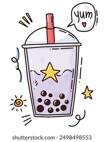 cute colorful illustration of lilac bubble tea. art for print, menu or postcards