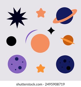 Cute and colorful illustration of planets, stars, and comets. Perfect for adding a touch of space to any project. Download now!