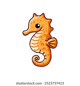 A cute and colorful illustration of a seahorse with a playful design in orange tones. Ideal for marine-themed artwork, children's illustrations, underwater graphics, or educational resources