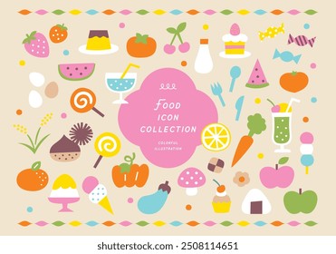 cute colorful illustrations set foods