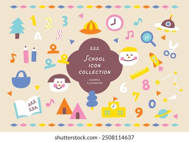cute colorful illustrations set school item