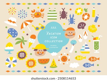 cute colorful illustrations set summer vacation