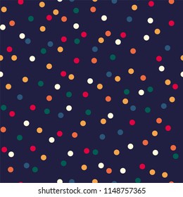 Cute colorful irregular polka dot vector pattern, seamless repeat. Inspired by vintage cloth design. Perfect for textiles, backgrounds, interior surfaces, wallpapers, gift wrapping etc.