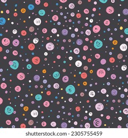 Cute colorful irregular polka dot vector pattern, seamless repeat. Inspired by vintage cloth design. Perfect for textiles, backgrounds, interior surfaces, wallpapers, gift wrapping etc.