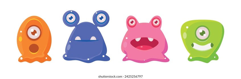 Cute Colorful Jelly Monster and Funny Aliens Vector Set