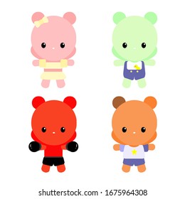 Cute colorful kawaii baby bear vector set
