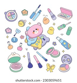 Cute Colorful Kids Make Up Toys Set Illustration