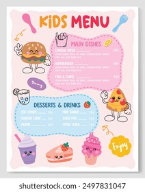 Cute colorful kids meal menu vector template