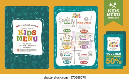 Cute colorful kids meal menu vector template - Shutterstock ID 370888370