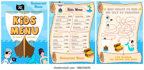 Cute Colorful Kids Meal Menu With Pirates.