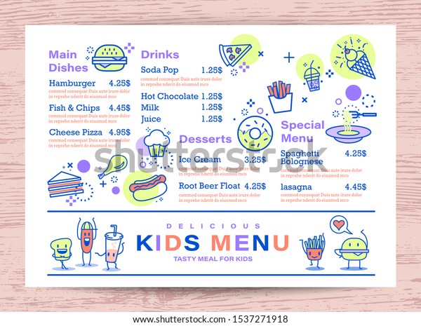 Cute Colorful Kids Meal Menu Place Stock Vector (Royalty Free ...