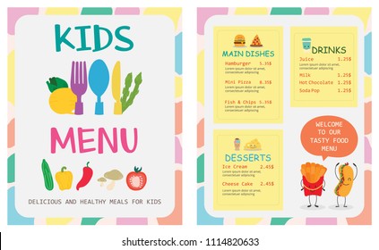 Cute colorful kids menu vector template