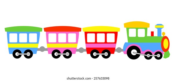 Cute colorful kids toy train isolated on white background illustration