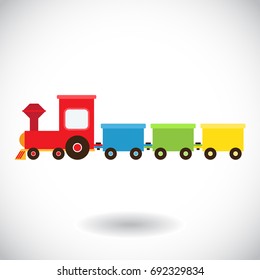 Cute colorful kids toy train isolated on white background. Vector illustration