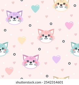 Cute Colorful Kitten Vector Pattern Fashion Design.