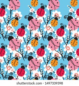 Cute and colorful ladybug seamless pattern Illustration. Can use for print, template, fabric, presentation, textile, banner, poster, wallpaper