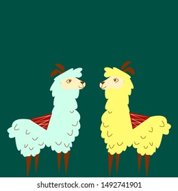 Cute colorful lama vector set. Perfect for kids fabric, textile, nursery wallpaper. Illustration made in pastel colors