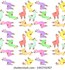 Cute colorful lama vector set. Pattern perfect for kids fabric, textile, nursery wallpaper. Illustration made in pastel colors