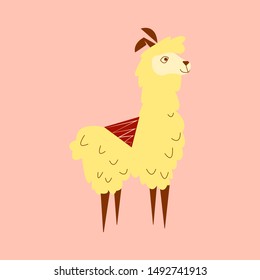 Cute colorful lama vector set. Perfect for kids fabric, textile, nursery wallpaper. Illustration made in pastel colors