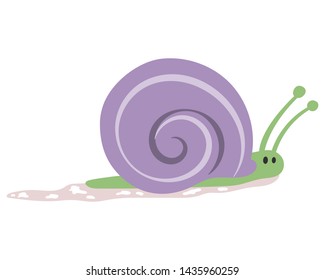 Cute And Colorful Land Snail Vector Illustration Cartoon Isolated On White Background. Snail With Slime Vector Cartoon. 