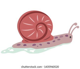 Cute and colorful land snail vector illustration cartoon isolated on white background. Snail with slime vector cartoon. 