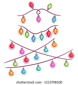 Cute Colorful Light Bulb Garland for Decoration With Doodle Style