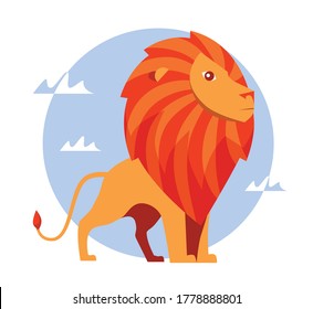 Cute colorful lion. Leo zodiac sign. Illustration of an astrology sign. Vector flat design cartoon icon