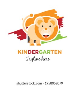 Cute colorful lion logo vector illustration with dummy text on white background.